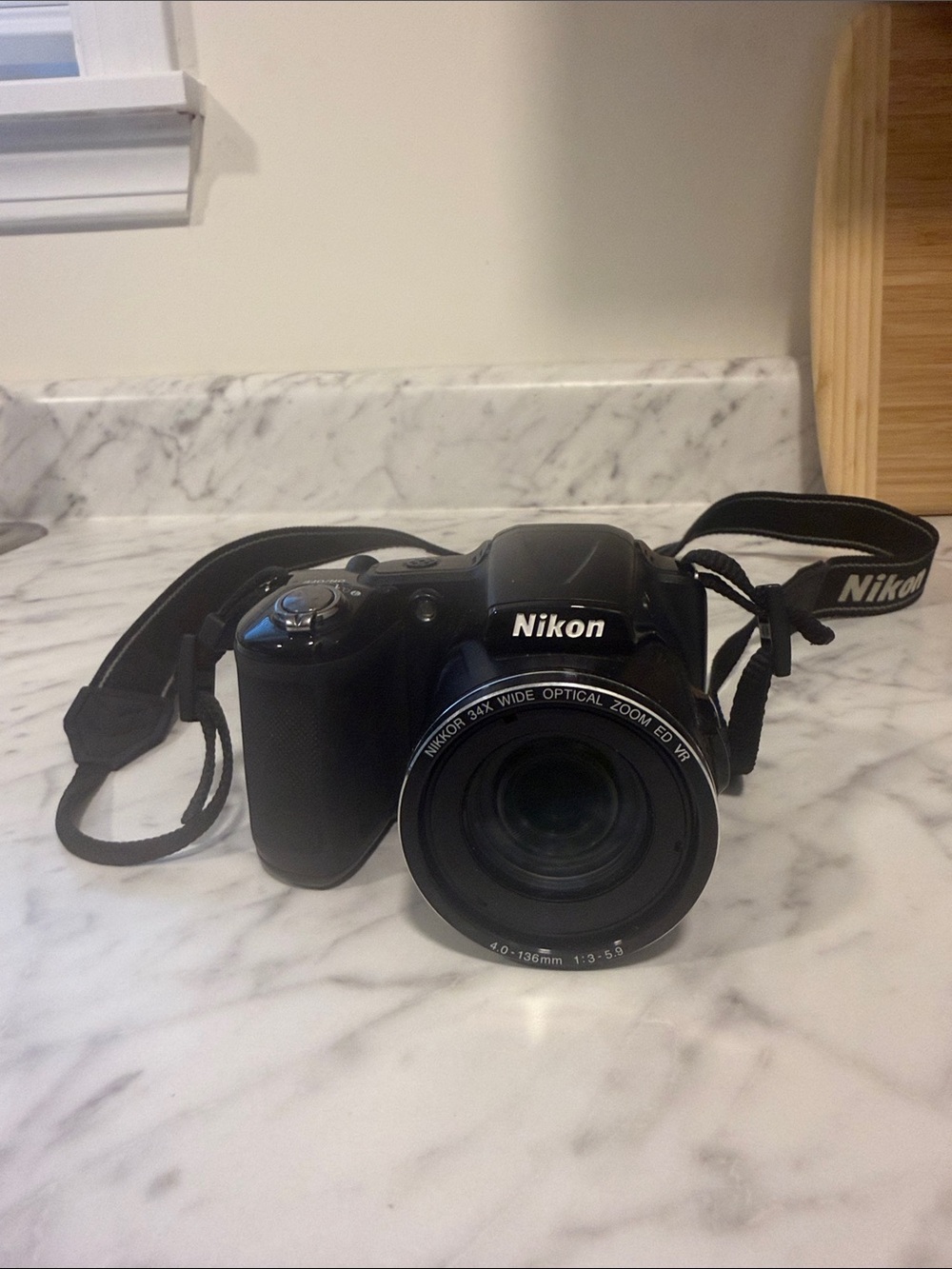Nikon Black Bridge Camera with Zoom Lens and Strap